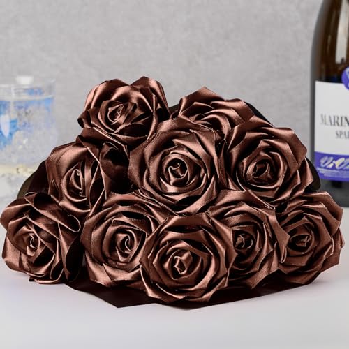 Image of Mauproy 1-1 /2 Inch Wide Brown Satin Ribbon, 50 Yards Solid Polyester Fabric Ribbon for Roses Making, Gift Wrapping, Flower Bouquets, Wedding Decorations, Handmade Crafts