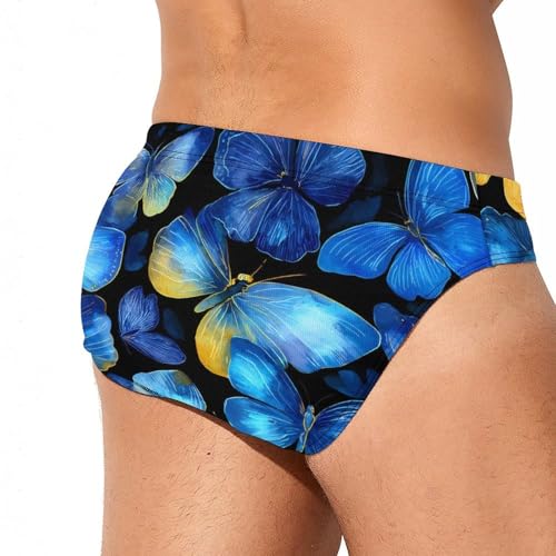Watercolor Blue Butterfly Men's Swim Briefs Low Waist Bikini Swimsuit Underwear Beach Swimwear3