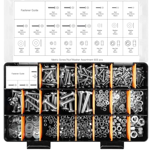 HongWay-2000pcs-Hardware-Assortment-Kit-Nuts-and-Bolts-Assortment-Kit-with-64-Sizes-Bolts-Nuts-Washers-Assortment-and-Metal-Wood-Screw-Organizer-3-Trays