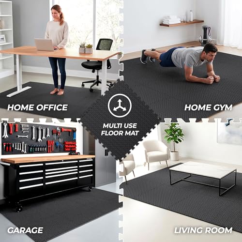 Image of bemaxx Gym Mats Set - 48 pcs EVA Interlocking Foam Floor Tiles (24.4 inchx24.4 inchx0.4 inch) 192 sqft Protective Gym Flooring Sports Home Workout Exercise Mats Puzzle Garage Fitness Play-Room Pool Treadmill Bike