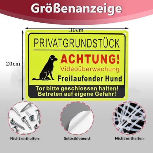 FLEXNOVA Vorsicht Hund Schild, 20x 30cm Warnung Vor Dem Hund Schilder Privatgrundstuck Warnschild Achtung Hund Vorsicht Bissiger Schild Aluminium mit Selbstklebend Vorgebohrten Löchern