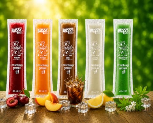 Bussy Mix 100x 70ml Schleck-Drinks Wassereis zum Einfrieren verschiedene Sorten Eis zum Selber Einfrieren Party Eis für Kinder & Sommer & HLKauf-Block
