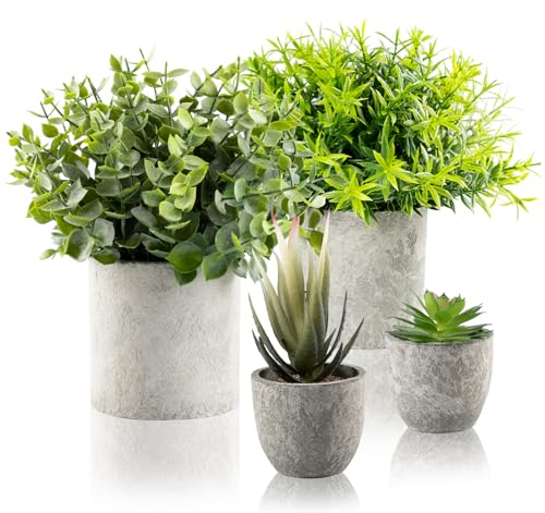 ilauke Plantas Artificiales Decorativas Pequeñas, 4 Mini Plantas Artificiales en Maceta,Plantas Suculentas Artificiales Falso,Macetas Artificiales para Decoración de Mesa,Cocina,Casa,Balcón,Oficina