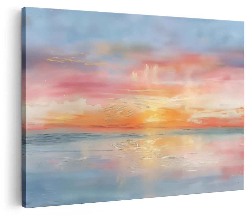 Artaza Leinwand Bilder Sonnenuntergang Meer - 60x40 cm - Wanddeko Wohnzimmer - Wandbilder Deko Schlafzimmer - Maritime Deko - Rosa
