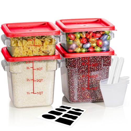 Image of 2QT&4QT 4PCS NSF Commercial Clear Food Storage Containers with Lids(RED)