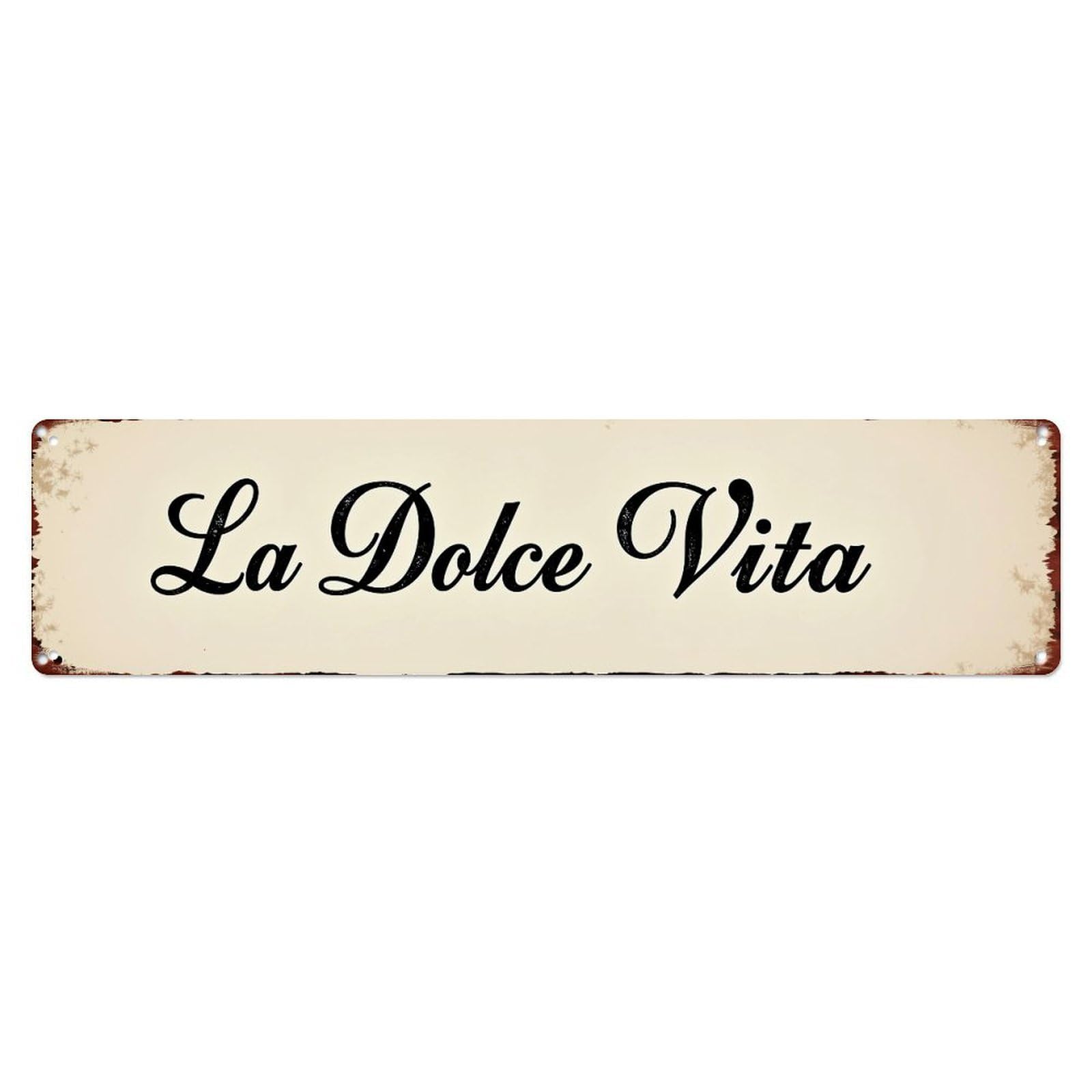 La Dolce Vita Script Text Vintage Metal Tin Sign Retro Wall Decor for Home Bar Garage Cafe, Indoor & Outdoor Decorative Metal Poster, 4x16 Inch
