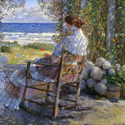 Toile Childe Hassam Femme et mer idee cadeau decoration interieur