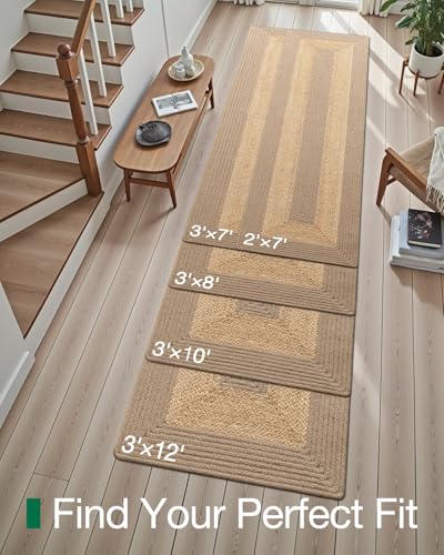 Image of Handmade Rectangular Jute Carpet Beige - Natural Fiber Rug for Living Room & Bedroom | Eco-Friendly & Durable | Size 3x8 Feet, Color- Beige