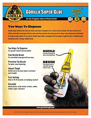 Image of Gorilla Super Glue with Brush & Nozzle Applicator, 12 Gram, Clear, (Pack of 11)
