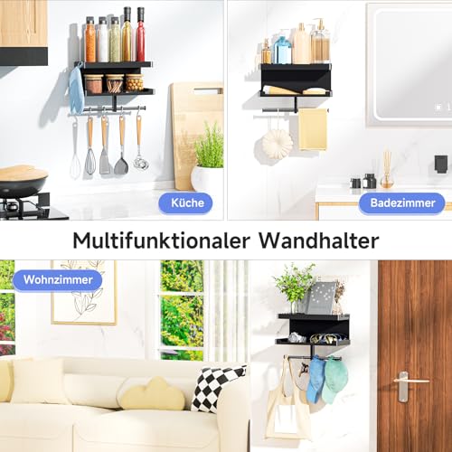 Hundegarderobe mit Ablage, Hundeleinen Halterung Wand, Schwarz Wandhalter für Hundeleine, Metall Hunde Garderobe Schlüsselbrett, für Hundeleine, Trainingsleckerlis, Kauspielzeug, Schlüssel, Groß