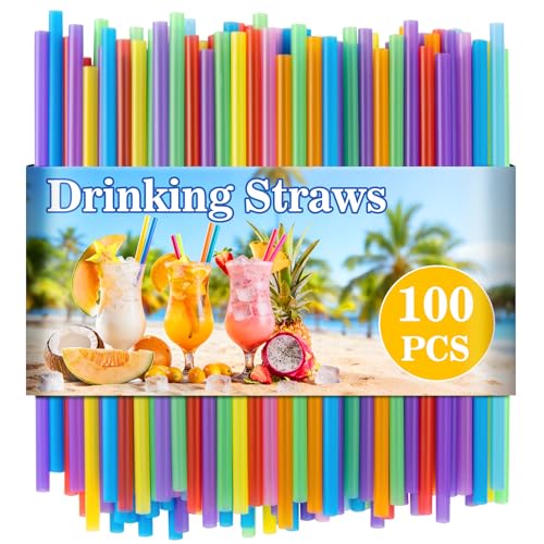 100PCS Colorful Plastic Straws Bulk - Disposable Party Straws 7.5 Inch Standard 0.21 Inch Diameter Resistant Party Straws Cocktail Straws for Birthday BBQ Wedding Drinks