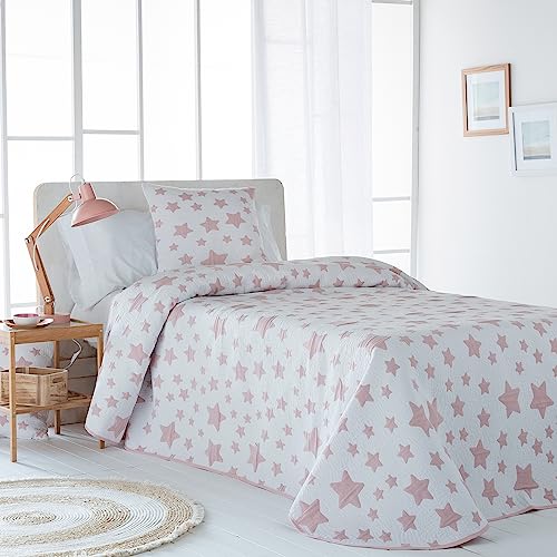 VIALMAN Colcha Bouti Ligera Sofia 58 para Cama Individual de 90 cm | Cubrecama Estrellas Cama 90 | Tamaño Colcha 180 x 270 cm, Colcha Rosa