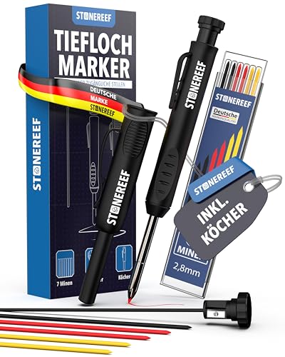 Tieflochmarker Profi mit Köcher – Bleistift für Baustelle, Bohrloch, Handwerker, Zimmermann – Markierstift für tiefe...