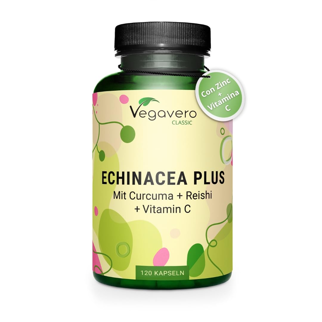 Equinácea Complex Vegavero | Vitamina C + Reishi + Cúrcuma + Zinc | Sistema Inmunitario | Vegano & Sin Aditivos | 120 Cápsulas