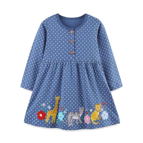 Girls Cotton Long Sleeve Dresses Casual Cartoon Embroidery Appliques Dress Jersey Tunic Playwear Party Dresses 1-7 Years