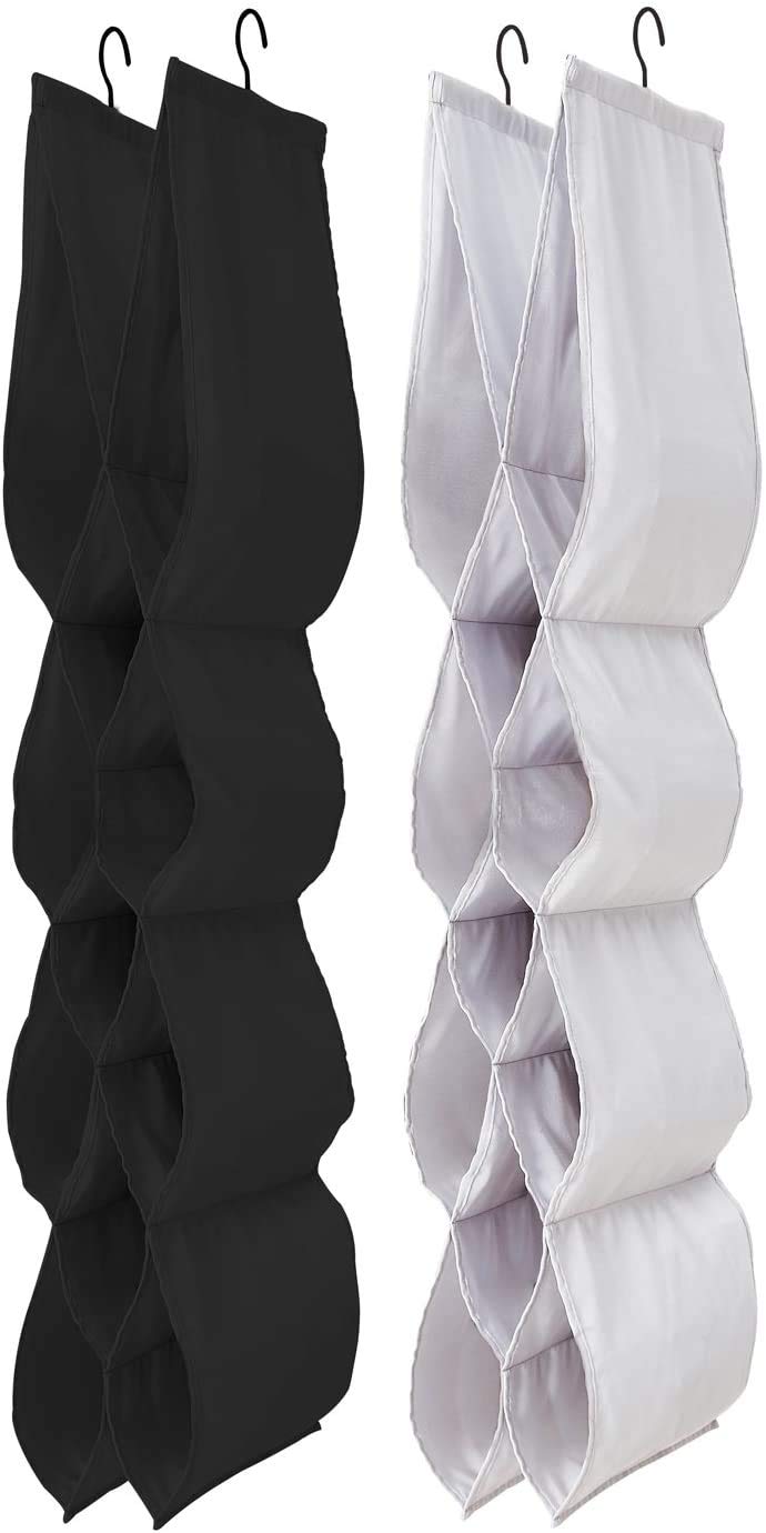 JUNELILY Heavy-Duty Hanging Handbag Organizer | Polyester-Made with 11 Pockets (2PK Black & Gray)