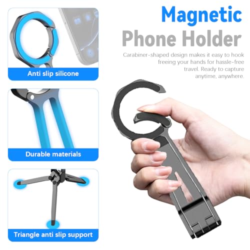 Image of ZORBES Magnetic Phone Tripod Stand for iPhone, 360 Degree Adjustable Aluminium Maglock Smartphone SelfieTripod Pocket Cell Phone Stand Magnet Quick Mount Compatible with iPhone 16 15 14 13 12