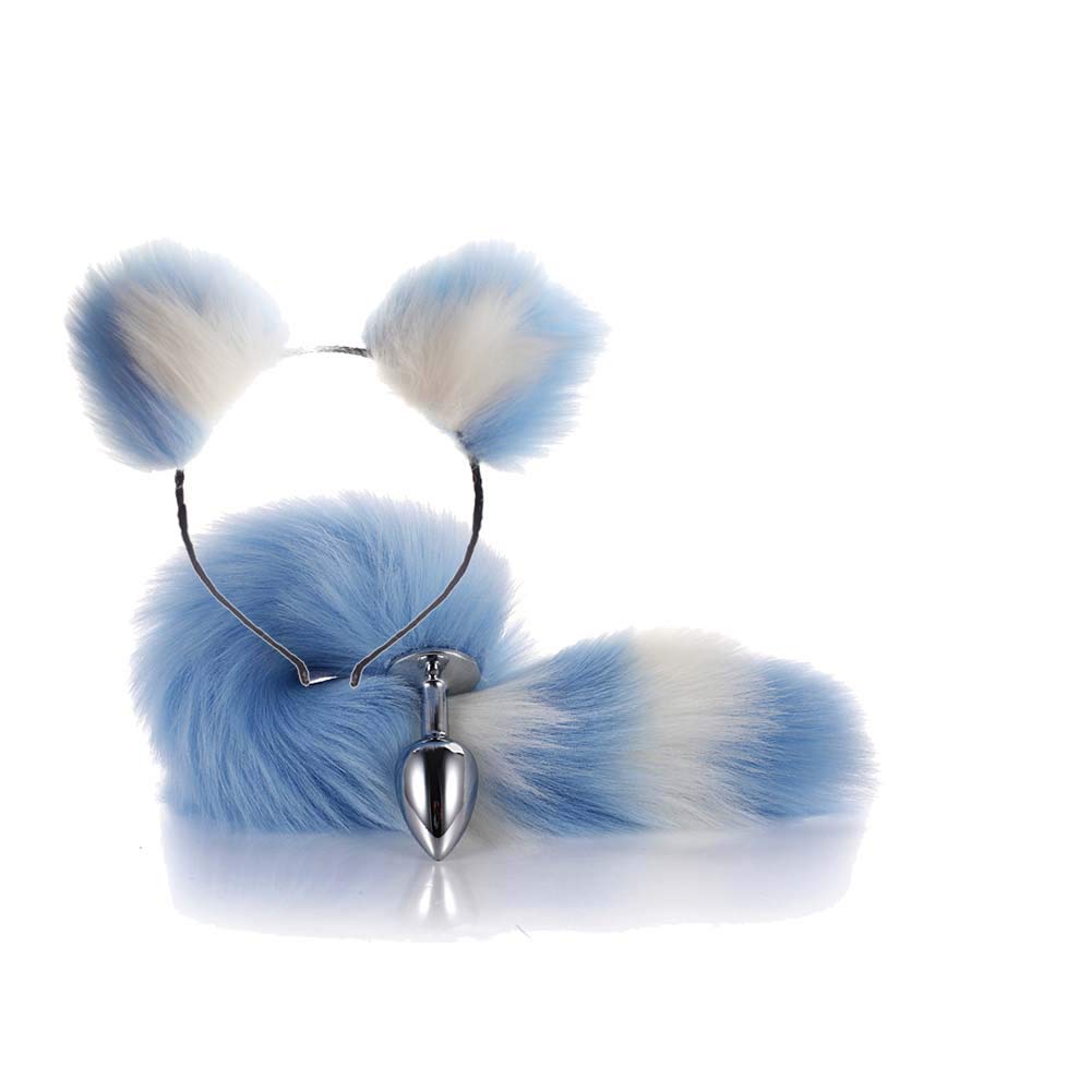 ieyol Blue Inner White Headband Faux Fluffy Fox Tail Cosplay Toy