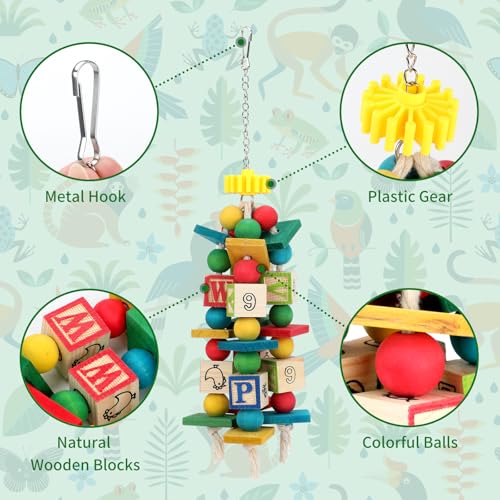 Image of Rypet Hanging Parrot Toys, Wood Rope Chew Blocks for Cockatiels Amazon