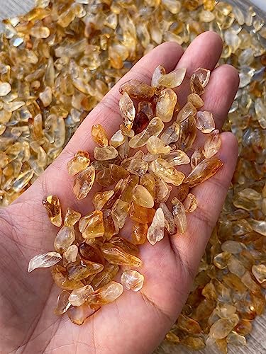 Image of GAF TREASURES 2 oz Lot Natural Citrine Semi Tumbled Gemstone Chips, Crushed Mini Crystals, Undrilled Crystal Chips (Citrine-Dark)