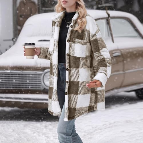 Plaid Shacket for Womens Fashion Button Down Sherpa Flannel Jacket Fall Winter Warm Coat Outwear Casual Clothes3