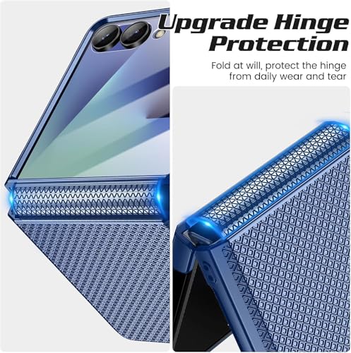 Image of Kapa Textured Grip Hinge Protection Back Cover for Samsung Galaxy Z Flip7 / Z Flip 7 | with [Inbuilt Glass] Full Body Shockproof Hard Back Case (Blue)