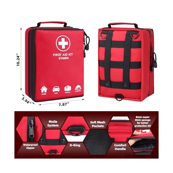 Home-First-Aid-Kit-for-Car-Travel-Camping-Businesses Survival, Labelled Compartment Comprehensive Emergency Trauma Medical Kit with Tourniquet, Ideal for Boat, Vehicles, Truck, Hiking