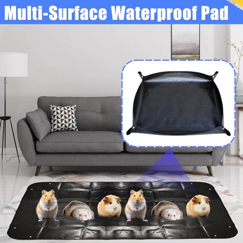 eupdd 120x100cm 2er Pack Meerschweinchen Unterlage für Gehege – wasserdichte Meerschweinchen Matte & Käfigeinlage für Kaninchen & Nager, Waschbare Bodenmatte, Schwarz