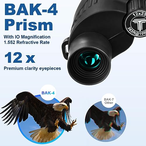 TOOUP Compact Binoculars 12x25, HD Compact Binoculars 12x25 for Adults and Kids with Clear Low Light Vision and Large Eyepiece, High Powered Binocular for Sport Games and Bird Watching
