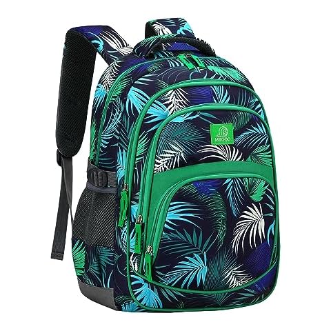 MYGOO Boys Backpack - 17" Tall, Tropical Design, Durable School Bag for Kids and Teens, Grove Collection, Foliage Green Cover