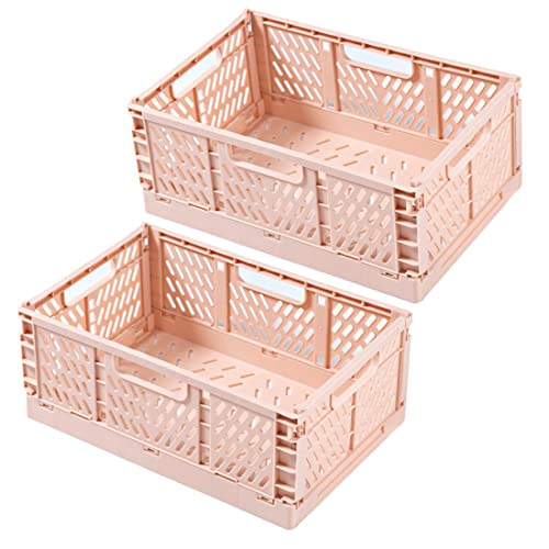 Spesh Lot de 2 Boîtes de Rangement Pliables en Plastique Caisse Pliable Cageot Plastique Rangement pour Chambre D'enfant, Cuisine, Bureau(rose, 30 x 20 x 12 cm) Cover