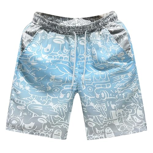SUPTTING Pantalones cortos de dibujos animados para hombre, bañadores azules, pantalones cortos de playa gráficos, pantalones cortos de natación estampados, pantalones casuales creativos, pantalones