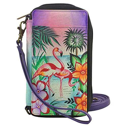 Anna by Anuschka Women's Hand-Painted Genuine Leather Smartphone Case & Wallet - Tropical Flamingos