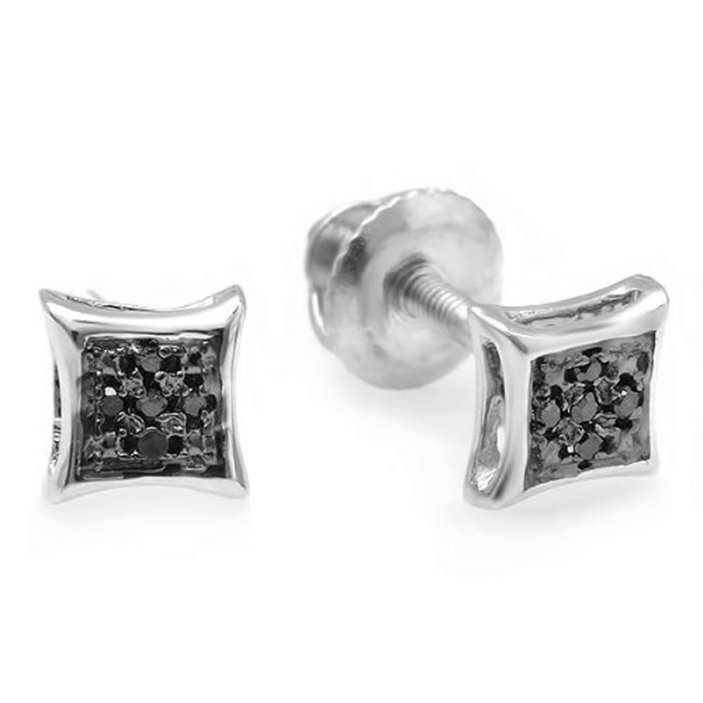 Dazzlingrock Collection 0.05 Carat (ctw) Round Black Diamond 4.30mm Micro Pave Kite Shape Hip Hop Iced Out Studs in 925 Sterling Silver, Screw Back, Unisex Design Ladies, Mens Real Diamond Earrings
