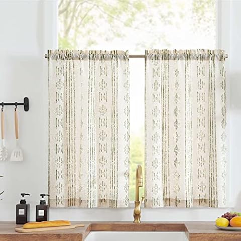 TOPICK Boho Linen Tier Curtains 36 Inch Cover