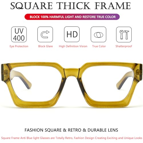 Image of AIEYEZO Square Thick Frame Glasses for Women Men Fashion Blue Light Glasses Trendy Chic Computer Eyeglasses