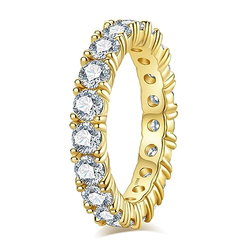Idocare Moissanite Wedding Band 4ct/2.1ct D Color VVS1 Round Cut 14K Yellow Gold Plated 925 Sterling Silver Eternity Band Rings for Women