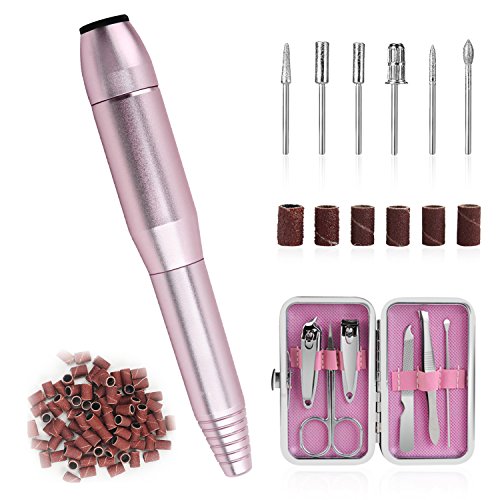 Electric Nail Drill Professional Nail File for Acrylics Nail Art Polisher Sets Manicure Pedicure Kit Handpiece Grinder Polishing Tools Salon(Rose Gold)