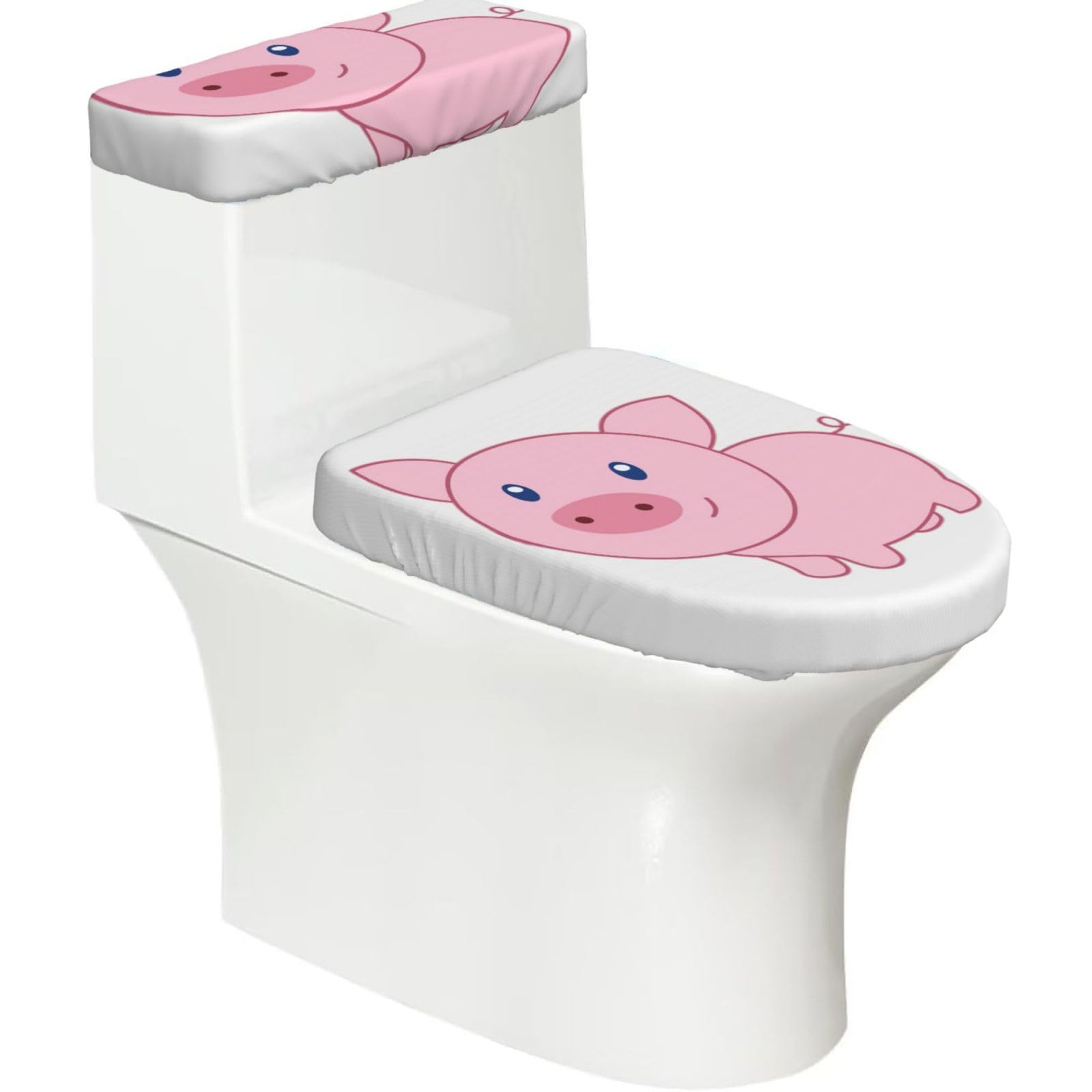 Cute Pig Print Bathroom Decor Toilet Lid Cover And Tank Covers, Restroom Accessories Fits Most Round