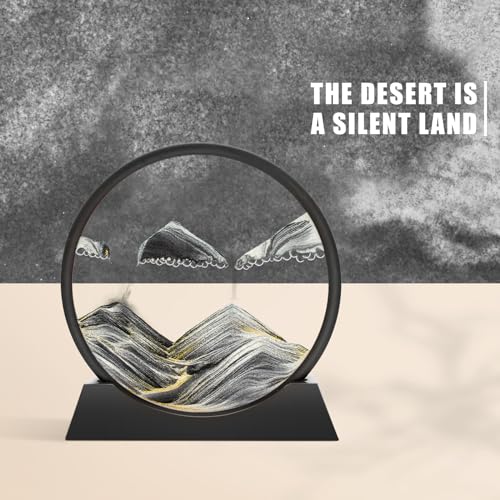 Image of Wai Danie Moving Sand Art Picture 3D Hourglass Deep Sea Sandscape Liquid Motion Display Painting Flowing Sand Frame Relaxing Desktop Home Office Work Decor (Black, 12 Inches)