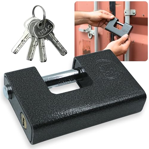 Shipping Container Lock – USA Containers Heavy Duty D-Shaped Padlock, Closed Shackle Anti-Cut Steel Lock for 20ft & 40ft Containers, Trailers & Storage Units (4 Keys)