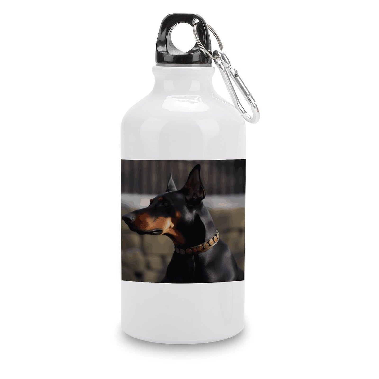 MUSM Doberman Water Bottles Sublimation Aluminium Water Bottle with Lid&Hook Lightweight Leak Proof Travel Bottles Reusable Sports Water Bottle Hydration Flask for Outdoor