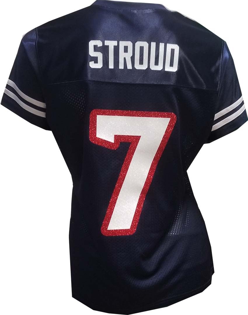 Custom Glitterflake CJ Stroud Womens Navy Jersey Size XL X-Large