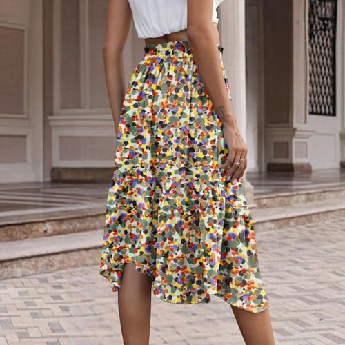 Womens Midi Skirt High Waist Elasticized Waistband Casual A Line Boho Swing Flowy Trendy Skirts Floral4