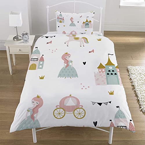 MUSOLEI Parure de Lit Enfant Motif Princess-Château-Chariot de Citrouille Houssse de Couette 120 x 150cm avec Taie d'oreiller 40 x 60cm