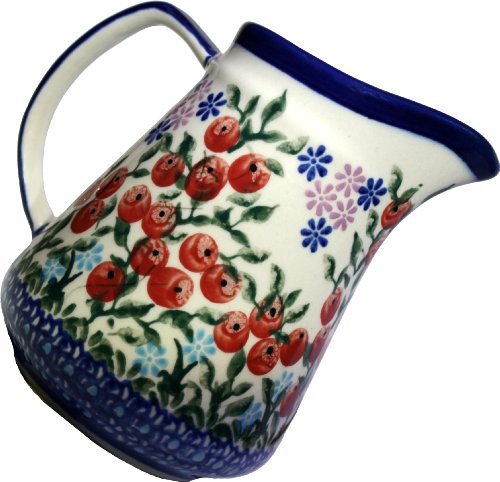 Polish Pottery Ceramika Boleslawiec 0205/282 Royal Blue Patterns 1-Cup Jacek Pitcher, 0.25-Liter, Red Berries and Daisies