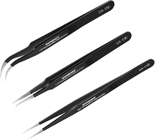 Miniatura 8 de TOWOT Pinzas de precisión, pinzas rectas de punta fina de acero inoxidable antiestáticas para electrónica, soldadura, manualidades, joyería
