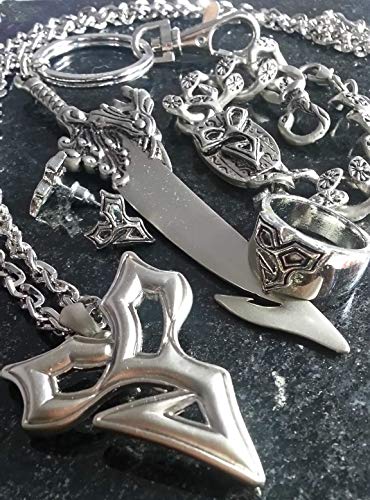 Final Fantasy X (5 em 1) Colar do Tidus + Anel + Brincos + Chaveiro + Pulseira | FF10 Dissidia Cospl