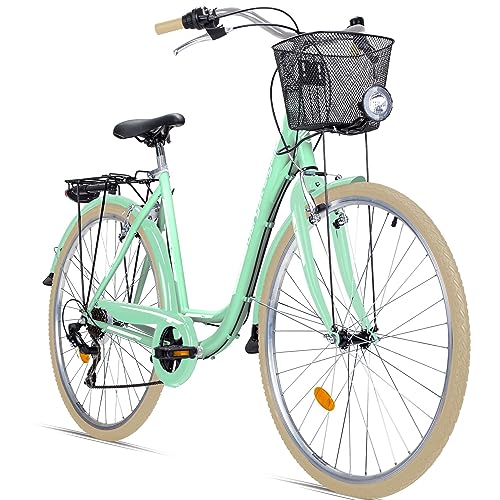Bergsteiger Florenz 28 Zoll Damenfahrrad mit Korb, Beleuchtung & Schaltung,...