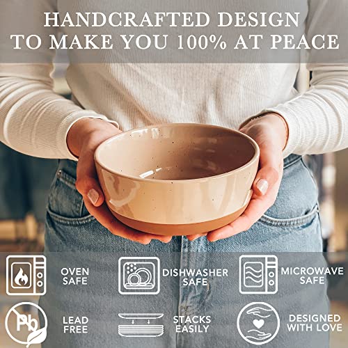 Mora Ceramic Flat Bowls Set Of 4 - 25 Oz- For Soup, Salad, Rice, Cereal, Breakfast, Dinner, Serving, Oatmeal, Etc - Microwave, Dishwasher And Oven Safe Porcelain Bowl For Eating And Kitchen - Neutrals #TOP2